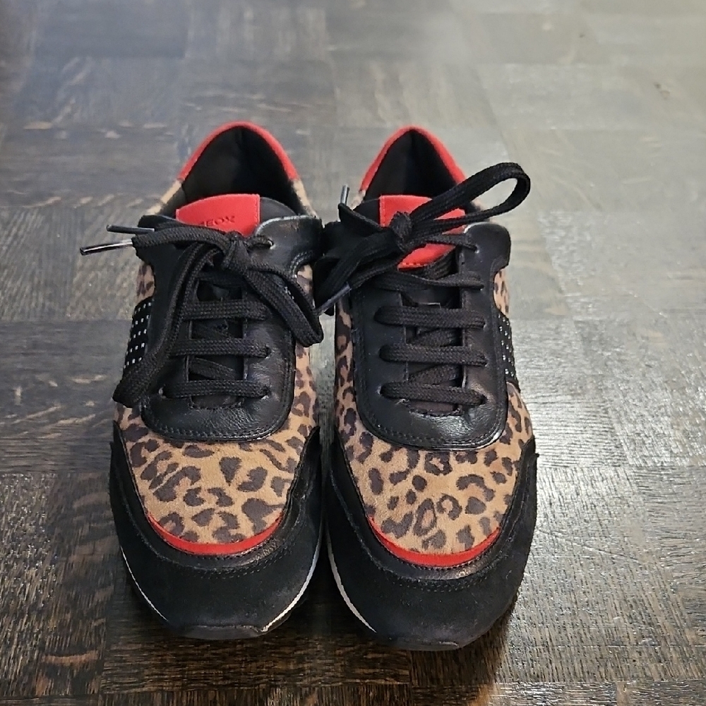 Geox Leopard Print Sneakers with Black and Red Details